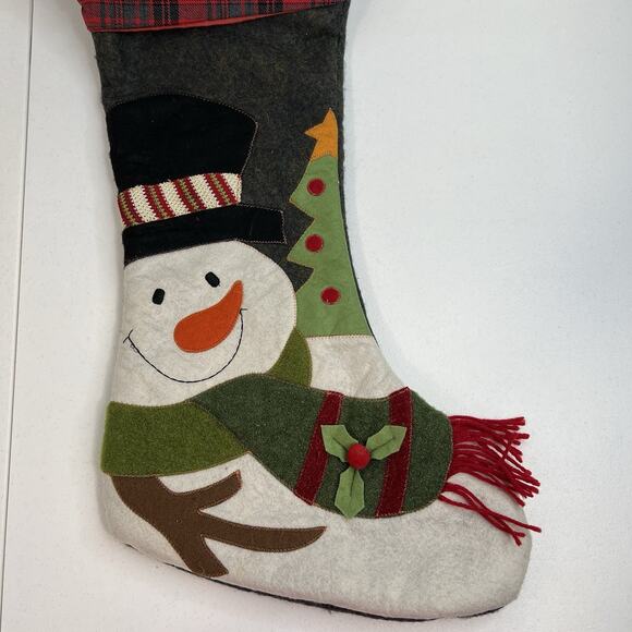 Christmas Stocking Lot Of 2 Santa Claus Snowman Frosty Plaid Large 23” Patchwork - Picture 12 of 16